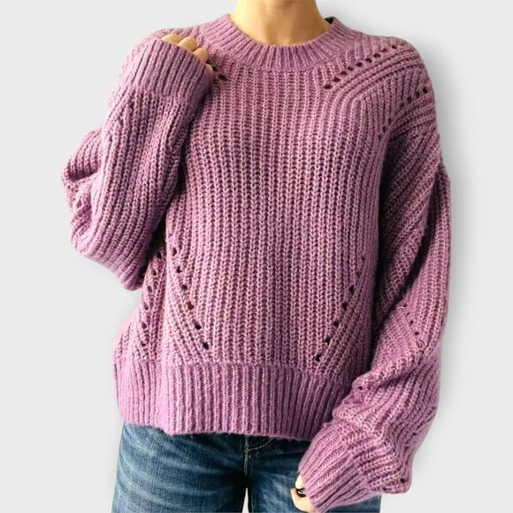 Elizabeth and James Sweater Giada Purple Cropped Oversize Metallic Gold XL NWOT - Picture 1 of 11